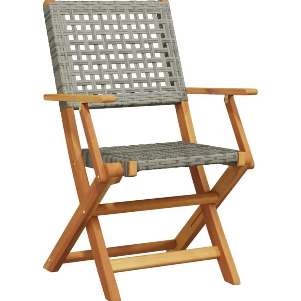 vidaXL 3-delige Bistroset poly rattan en massief hout grijs
