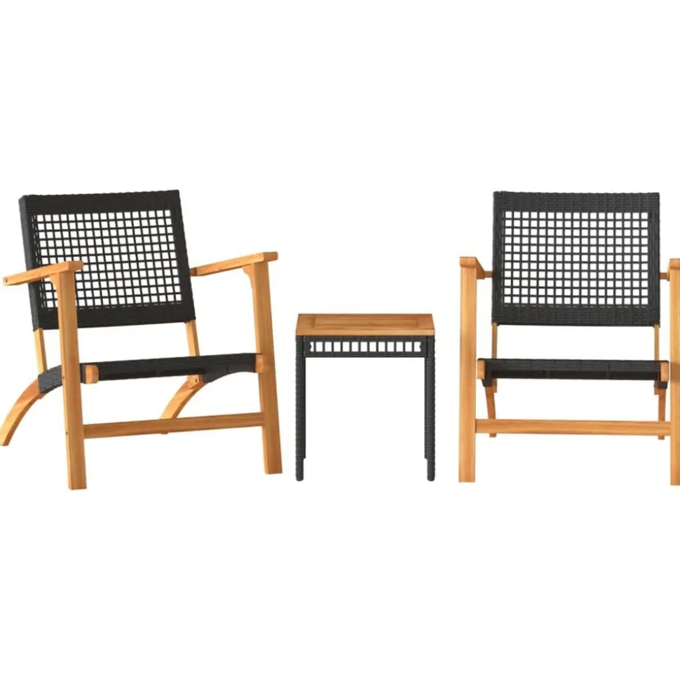 vidaXL 3-delige Bistroset poly rattan en massief acaciahout zwart