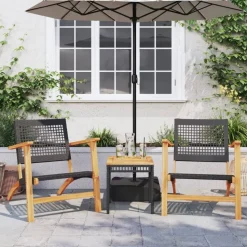 vidaXL 3-delige Bistroset poly rattan en massief acaciahout zwart
