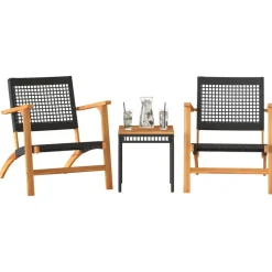 vidaXL 3-delige Bistroset poly rattan en massief acaciahout zwart