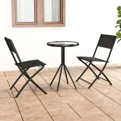vidaXL 3-delige Bistroset staal zwart