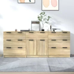 vidaXL 3-delige Dressoirs bewerkt hout sonoma eiken