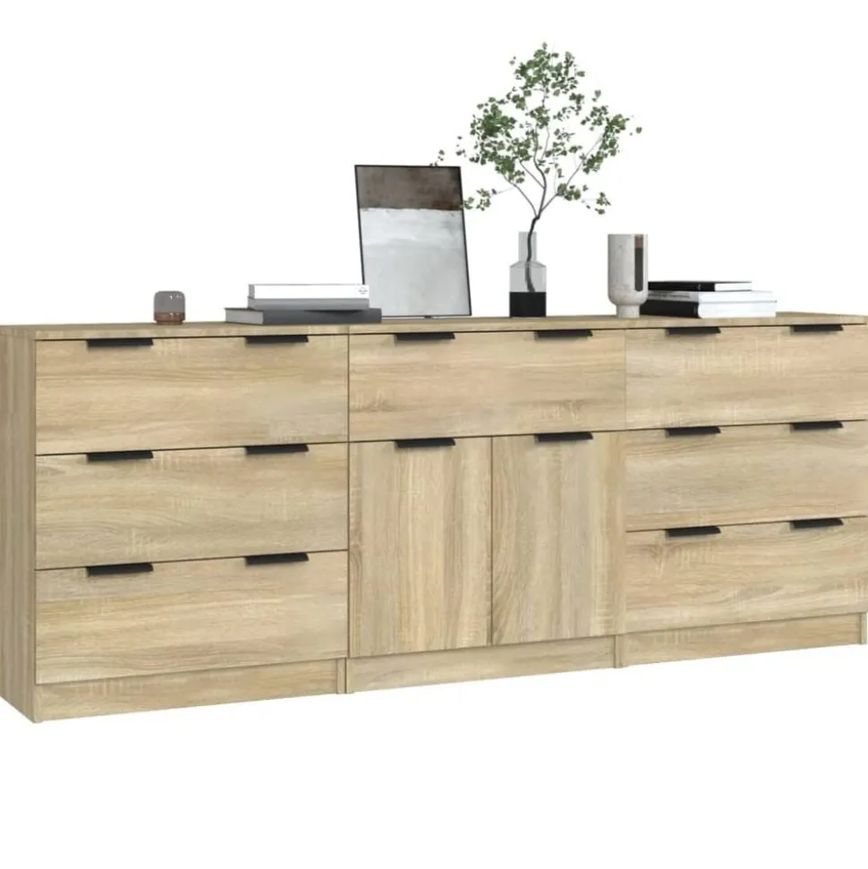 vidaXL 3-delige Dressoirs bewerkt hout sonoma eiken