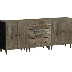 vidaXL 3-delige Dressoirs 60x33,5x75 cm massief mango lichtgrijs