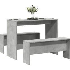 vidaXL 3-delige Eettafel en bankenset bewerkt hout betongrijs