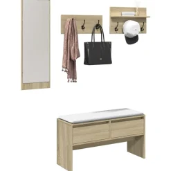 vidaXL 4-delige Garderobe set bewerkt hout sonoma eikenkleurig
