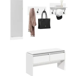 vidaXL 4-delige Garderobe set bewerkt hout wit