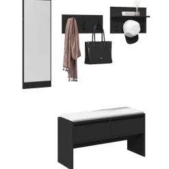 vidaXL 4-delige Garderobe set bewerkt hout zwart