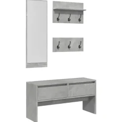 vidaXL 4-delige Garderobe set bewerkt hout betongrijs