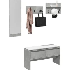 vidaXL 4-delige Garderobe set bewerkt hout betongrijs