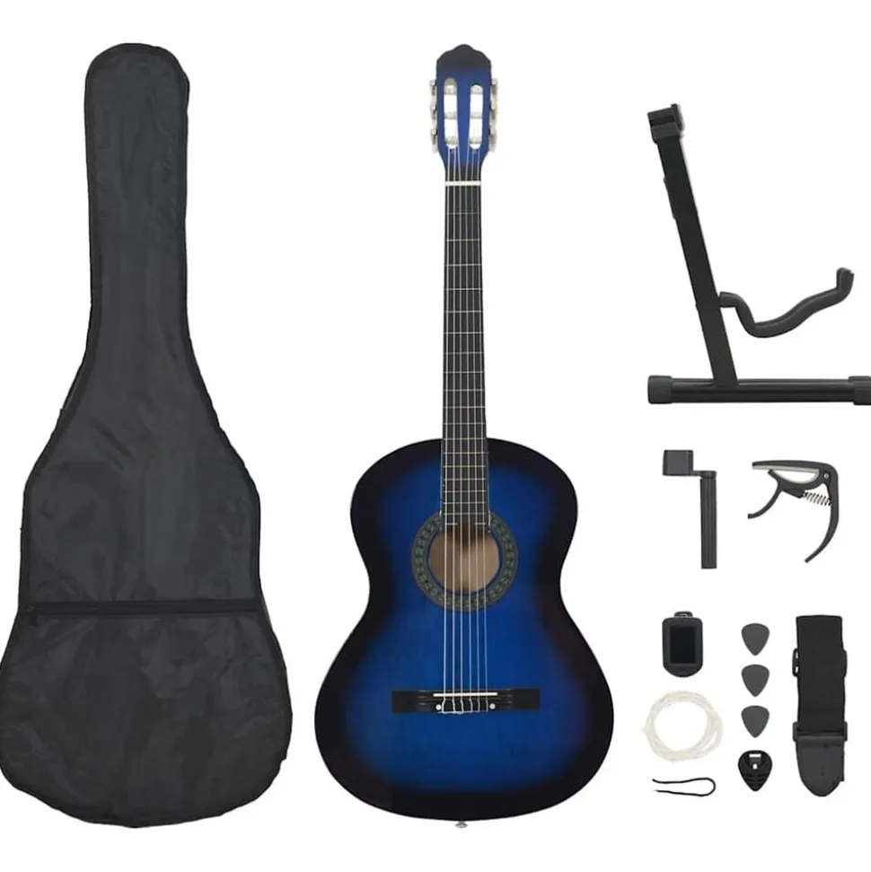 vidaXL 12-delige Gitaarset klassiek beginner 4/4 39" blauw
