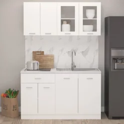 vidaXL 4-delige Keukenkastenset Lyon bewerkt hout wit