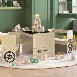 vidaXL 3-delige Kindertafel- en stoelenset off-road-auto-ontwerp MDF