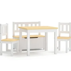vidaXL 4-delige Kindertafel- en stoelenset MDF wit en beige