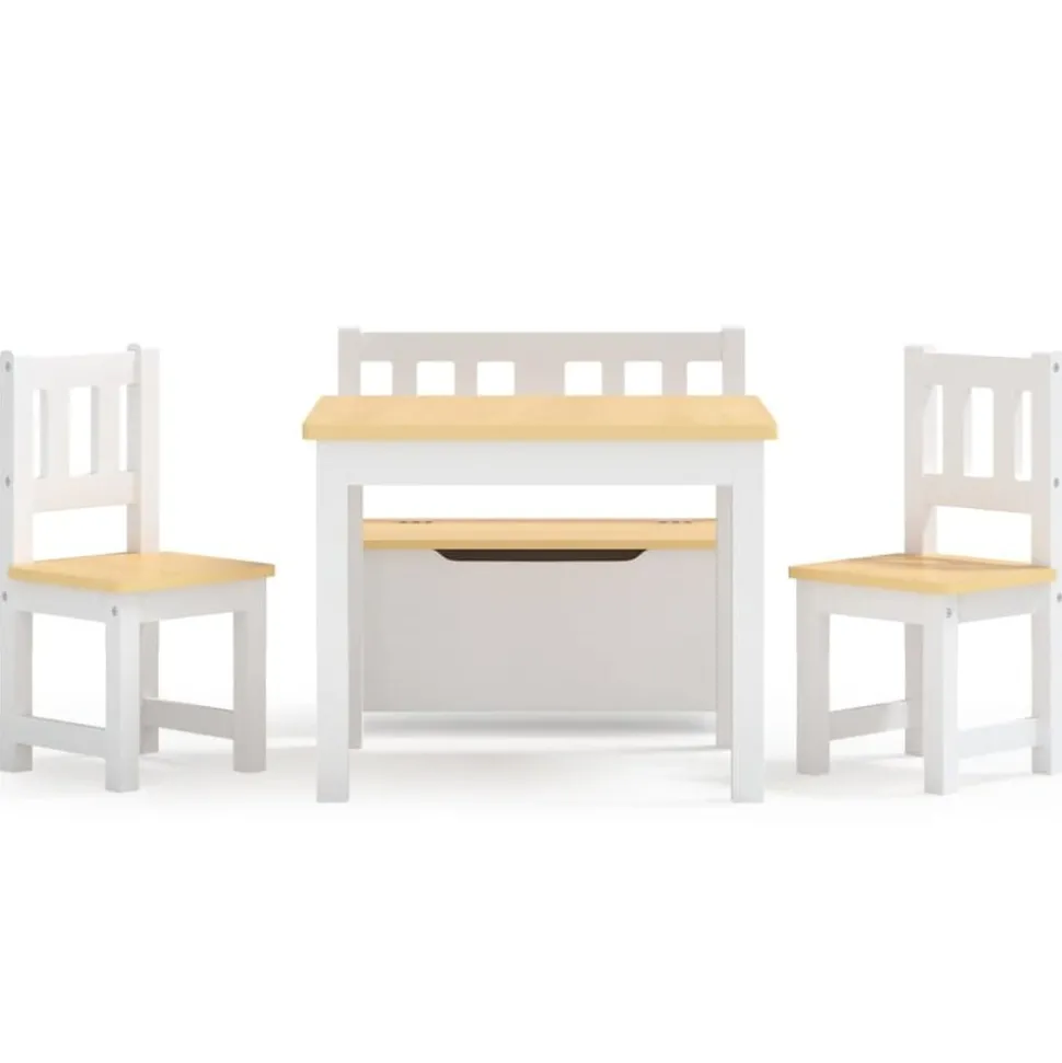 vidaXL 4-delige Kindertafel- en stoelenset MDF wit en beige