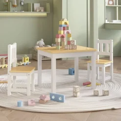 vidaXL 3-delige Kindertafel- en stoelenset MDF wit en grijs