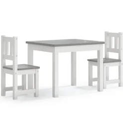 vidaXL 3-delige Kindertafel- en stoelenset MDF wit en grijs