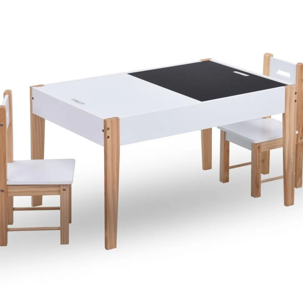 vidaXL 3-delige Kindertafel- en stoelenset krijtbord zwart en wit