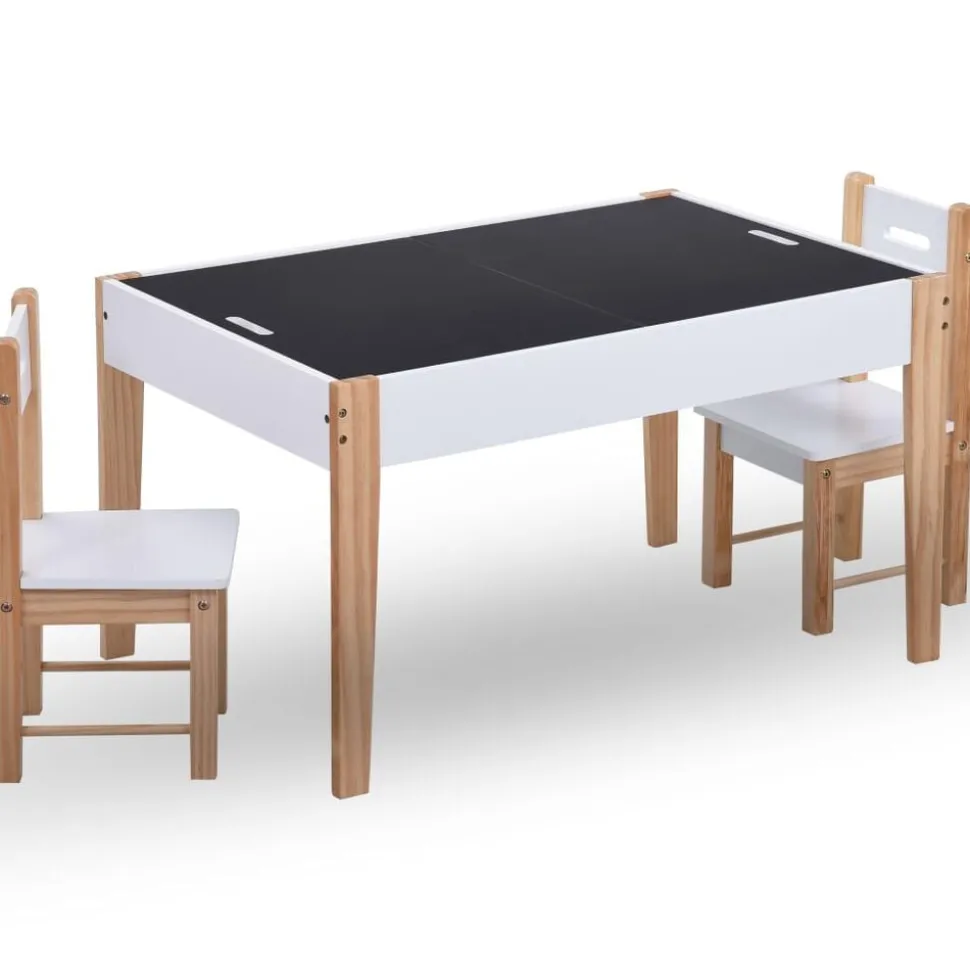 vidaXL 3-delige Kindertafel- en stoelenset krijtbord zwart en wit