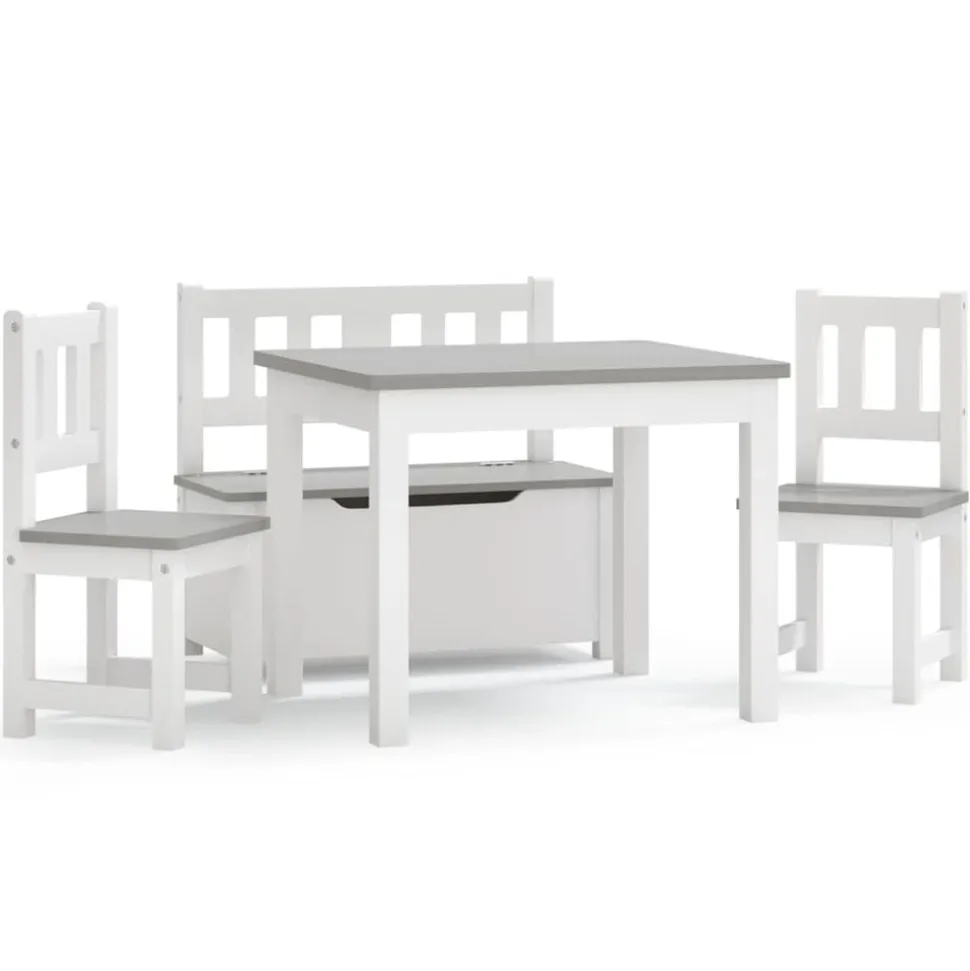 vidaXL 3-delige Kindertafel- en stoelenset MDF wit en grijs