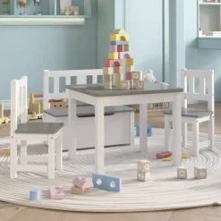 vidaXL 3-delige Kindertafel- en stoelenset MDF wit en grijs