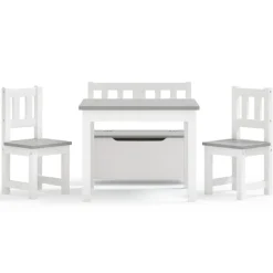 vidaXL 3-delige Kindertafel- en stoelenset MDF wit en grijs