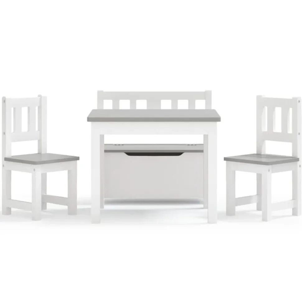 vidaXL 3-delige Kindertafel- en stoelenset MDF wit en grijs