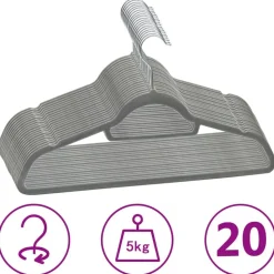 vidaXL 20-delige Kledinghangerset anti-slip fluweel grijs