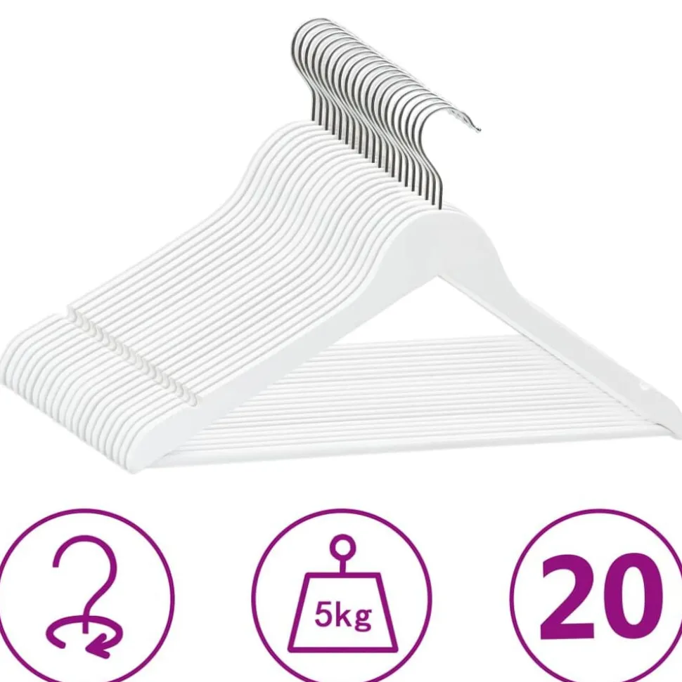 vidaXL 20-delige Kledinghangerset anti-slip hardhout wit