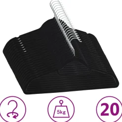 vidaXL 20-delige Kledinghangerset anti-slip fluweel zwart