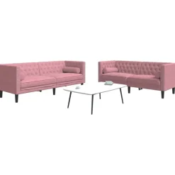 vidaXL 2-delige Loungeset Chesterfield met bolsters fluweel roze