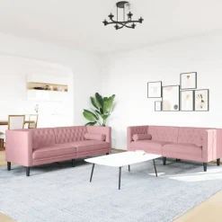 vidaXL 2-delige Loungeset Chesterfield met bolsters fluweel roze