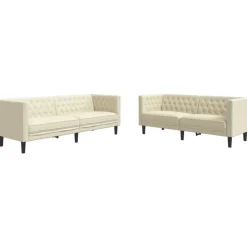 vidaXL 2-delige Loungeset Chesterfield-stijl kunstleer crèmekleurig
