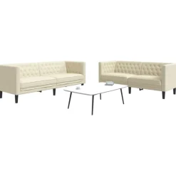 vidaXL 2-delige Loungeset Chesterfield-stijl kunstleer crèmekleurig