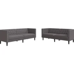 vidaXL 2-delige Loungeset Chesterfield-stijl kunstleer grijs