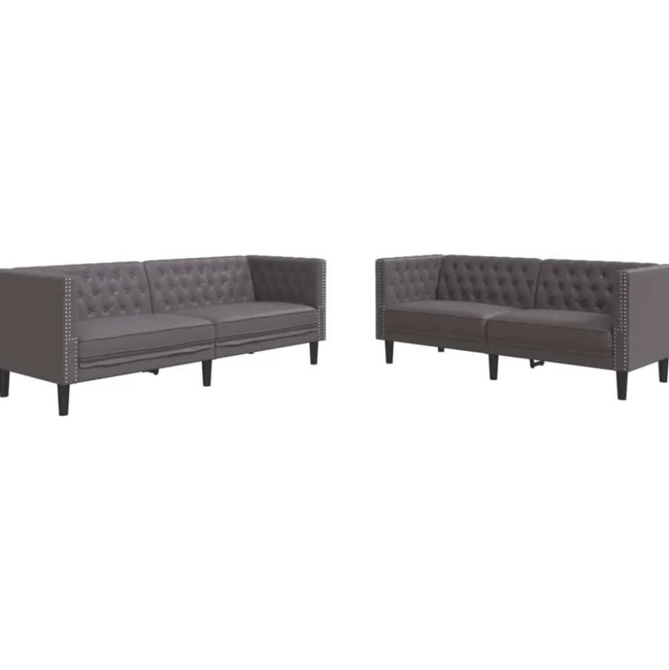 vidaXL 2-delige Loungeset Chesterfield-stijl kunstleer grijs