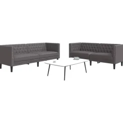 vidaXL 2-delige Loungeset Chesterfield-stijl kunstleer grijs