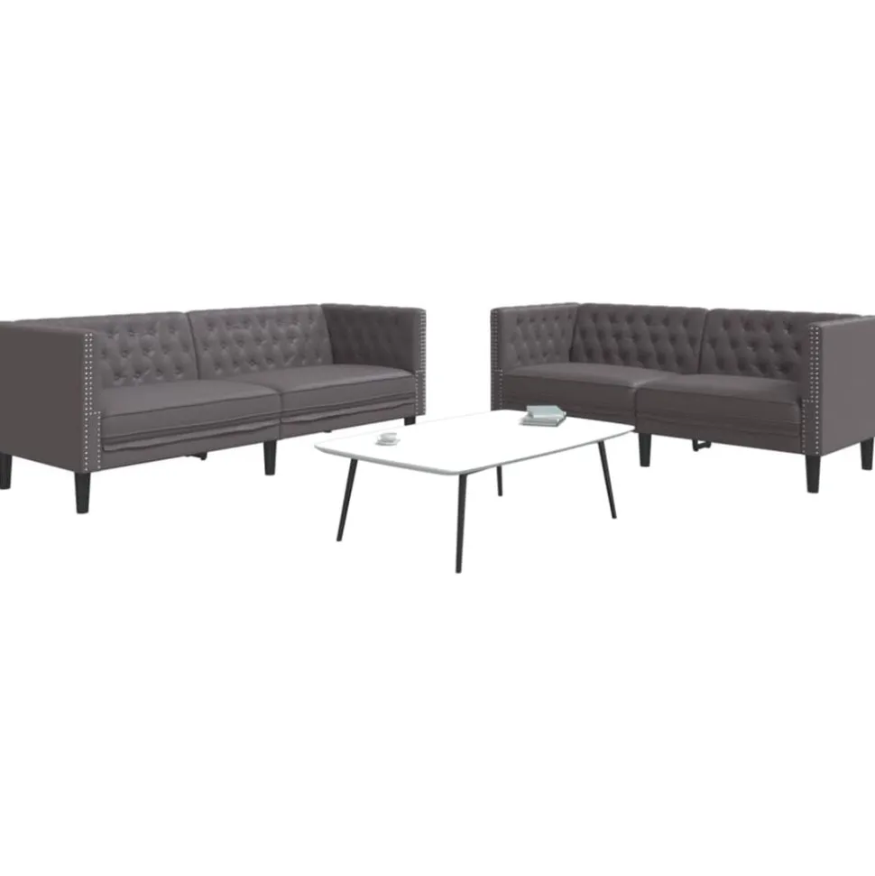 vidaXL 2-delige Loungeset Chesterfield-stijl kunstleer grijs