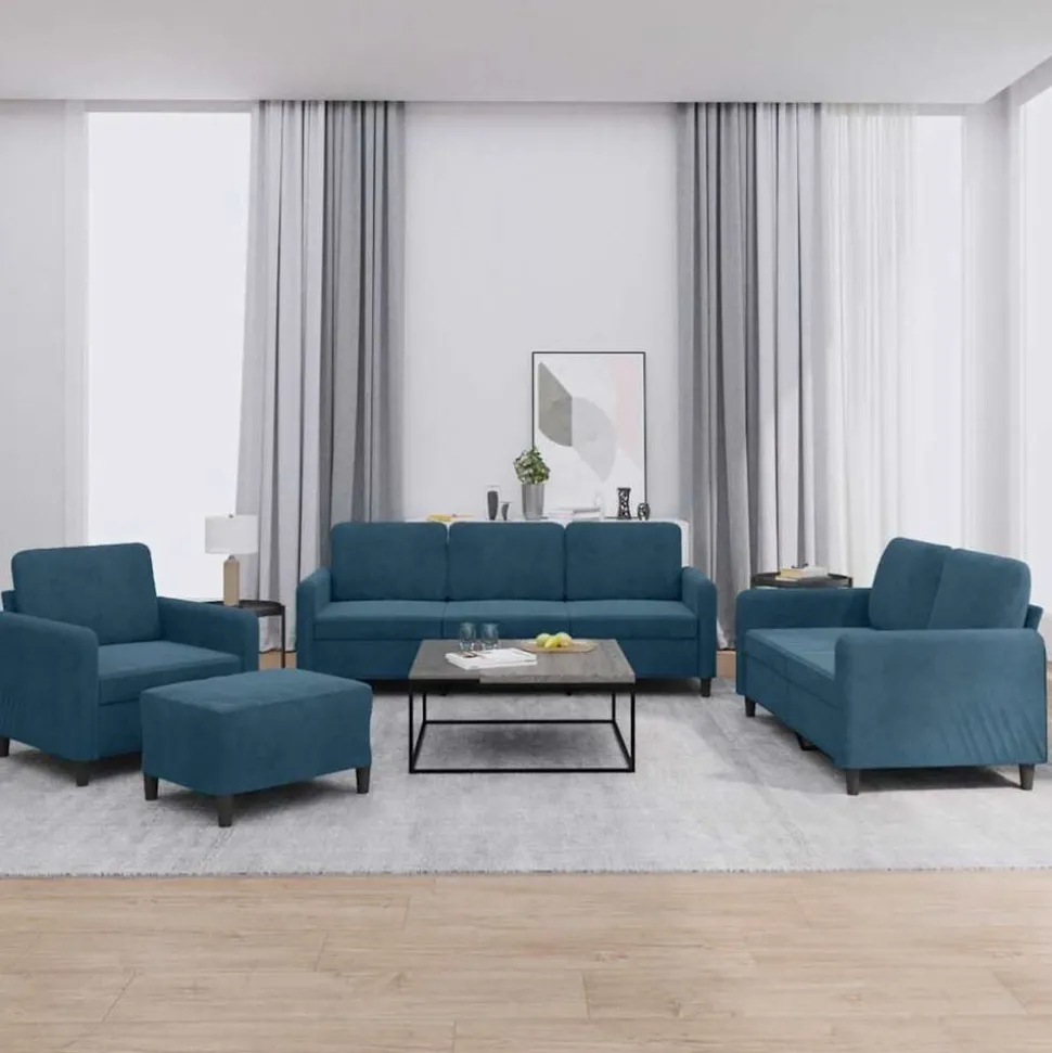 VidaXL 4-delige Loungeset fluweel blauw