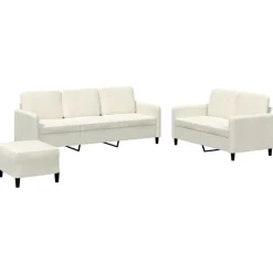 vidaXL 3-delige Loungeset fluweel crèmekleurig