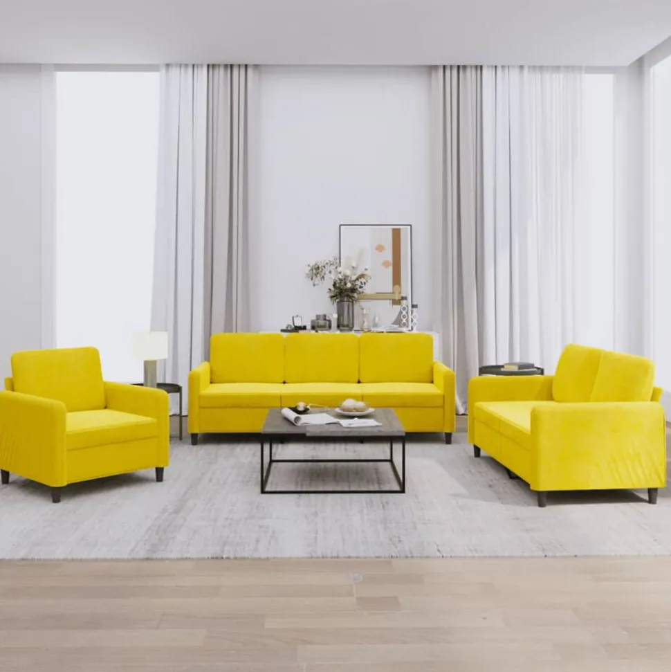 vidaXL 3-delige Loungeset fluweel geel