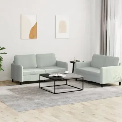 vidaXL 2-delige Loungeset fluweel lichtgrijs