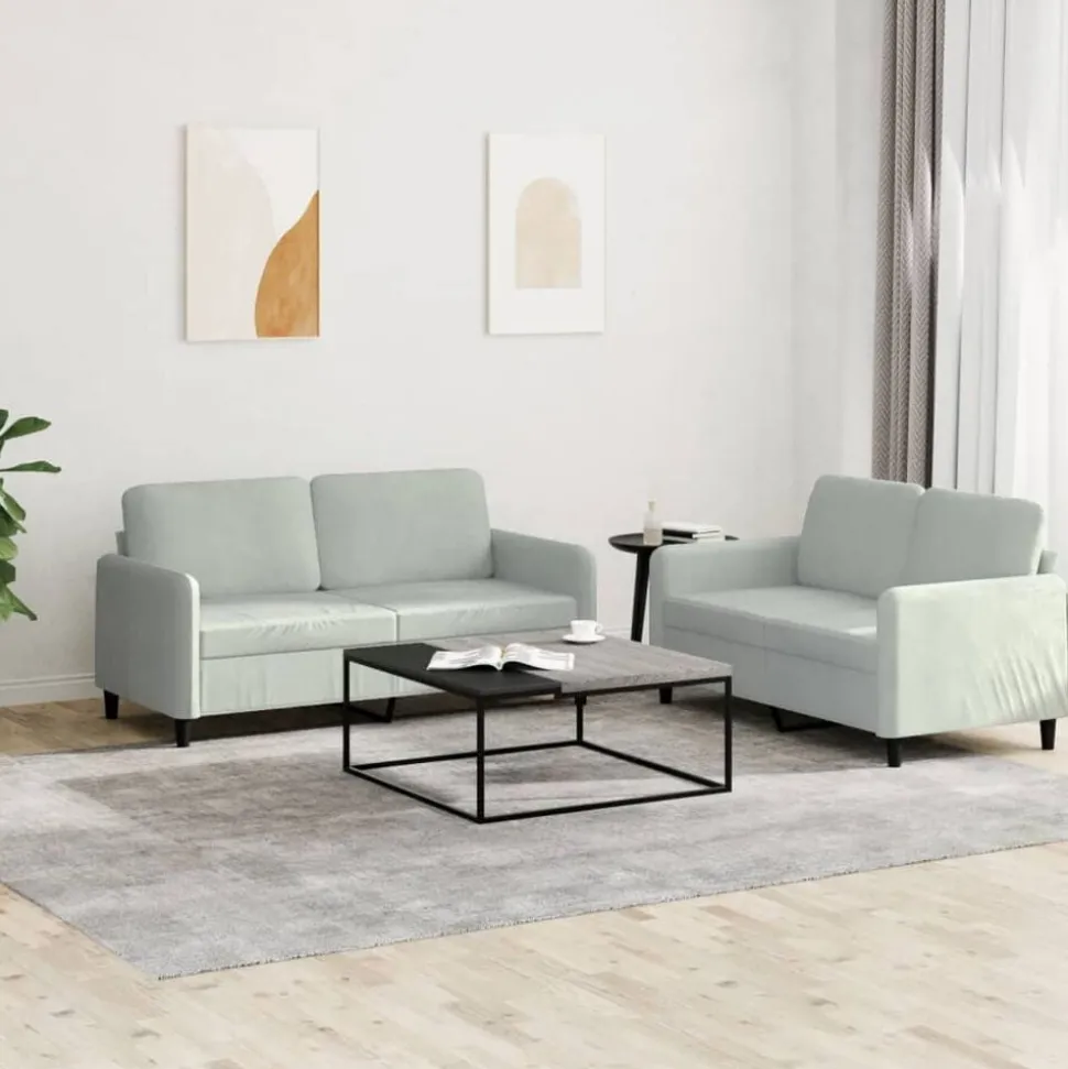 vidaXL 2-delige Loungeset fluweel lichtgrijs