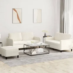 vidaXL 3-delige Loungeset fluweel crèmekleurig