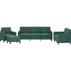vidaXL 4-delige Loungeset fluweel donkergroen