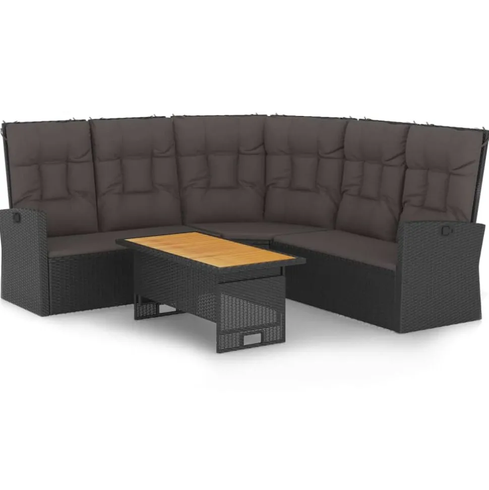 vidaXL 2-delige Loungeset met kussens poly rattan zwart