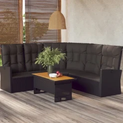 vidaXL 2-delige Loungeset met kussens poly rattan zwart