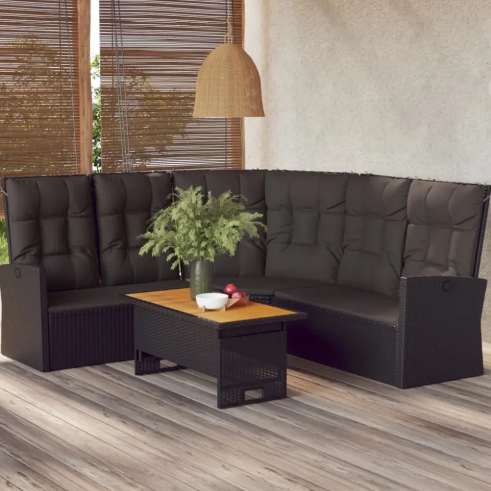 vidaXL 2-delige Loungeset met kussens poly rattan zwart