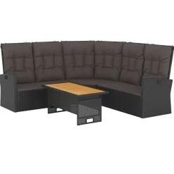 vidaXL 2-delige Loungeset met kussens poly rattan zwart