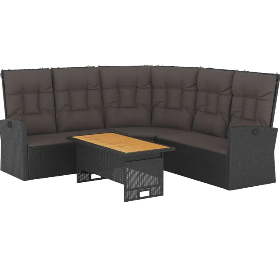 vidaXL 2-delige Loungeset met kussens poly rattan zwart